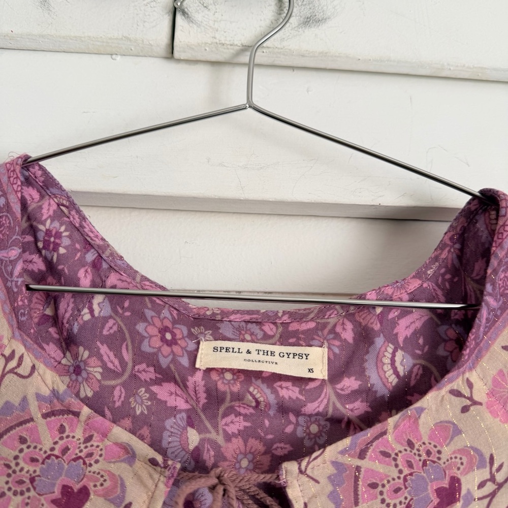 Spell Mauve Purple Bohemian Maxi Dress with Cream Trim - Picture 5 of 8